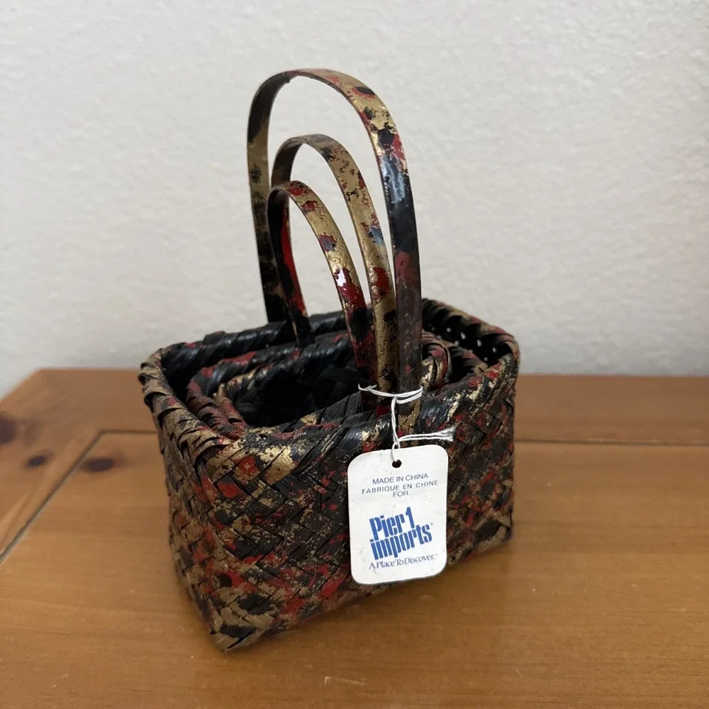 Set 3 Pier 1 Imports Mini Stackable Baskets With Handles